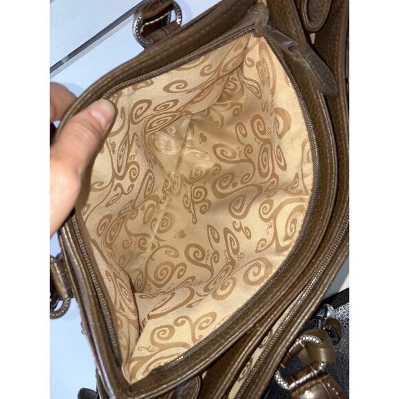 BRIGHTON LARGE BROWN PEBBLED LEATHER BRAIDED SHOULDER BAG - Picture 15 of 16